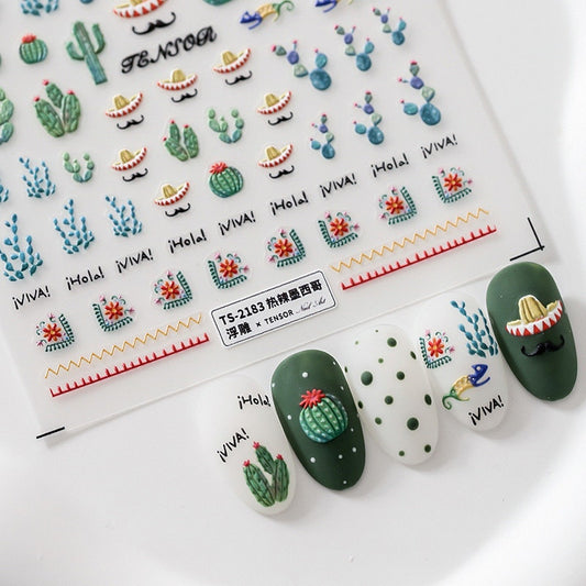 Hello Claws | Succulent Plants Embossed Pattern Design Nail Deco Sticker