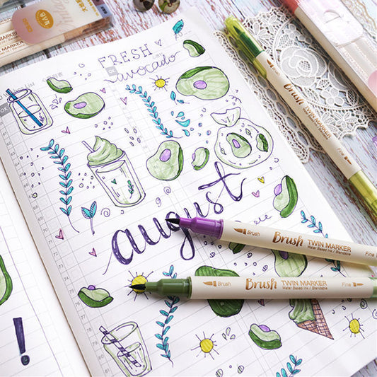 Brush Twin Marker Pen Set | Double-Side Pen set